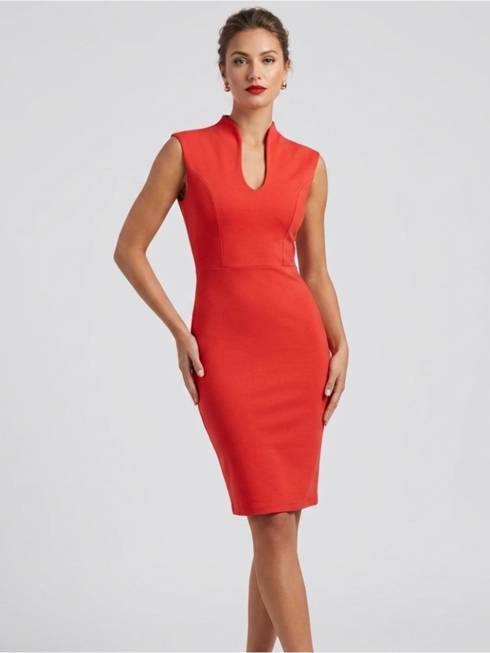 Rolla Coster Vibrant Deep Orange Midi Sheath Dress